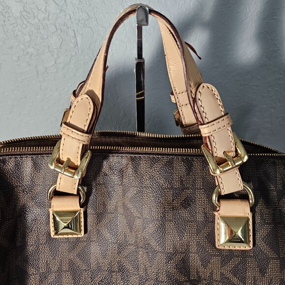 Michael Khors Grayson Monogram Leather Trim Handbag EUC - Picture 4 of 17